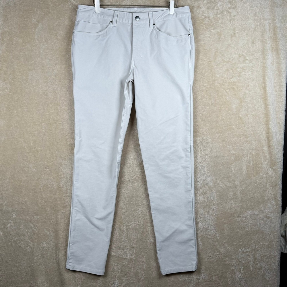 Lululemon ABC Pant Slim Fit 33 Light Bone Off White 5 Pocket Technical Trousers